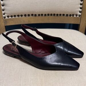 Franco Sarto Women’s “Devin” Black Leather Pointed-toe Slingbacks, Size 8M
